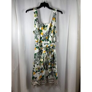 Roz & Ali Woman Lemon Print‎ Fit & Flare Dress White Yellow Plus Size 20 NWT